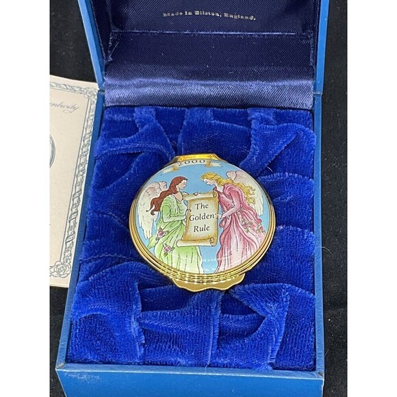 2000 Halcyon Days Enamels Trinket Box England - The Golden Rule Angels Mary Kay - Picture 2 of 8